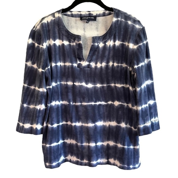 JONES OF NEW YORK, WOMENS, BLUE & WHITE TIE DYED, 3/4 SLEEVE, CROP TOP. SIZE L - Picture 1 of 7